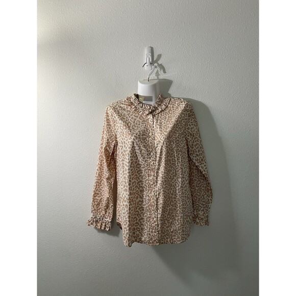 J.Crew Button Up Shirt 2 Leopard Womens Classic Ruffled Collard New NWT $89.50 - Picture 2 of 10